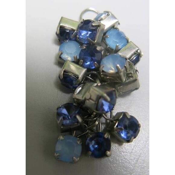 PIERCED EARRINGS Long Dangle Drop Cluster Blues Silver Sparkle Boho Jewelry - Picture 3 of 8